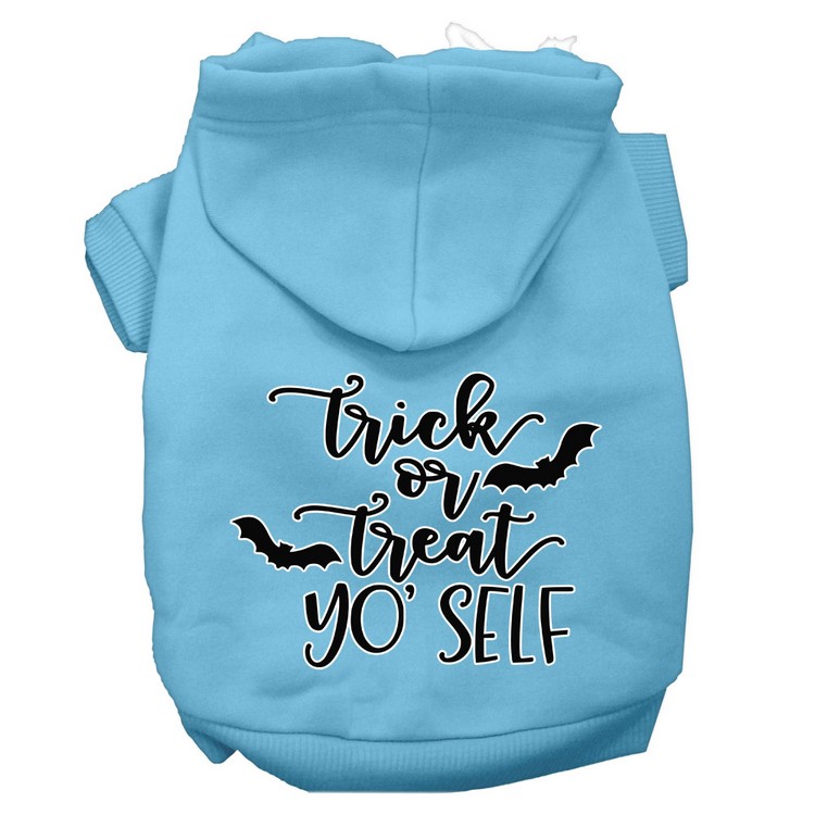 Trick or Treat Yo' Self Screen Print Dog Hoodie Baby Blue XS